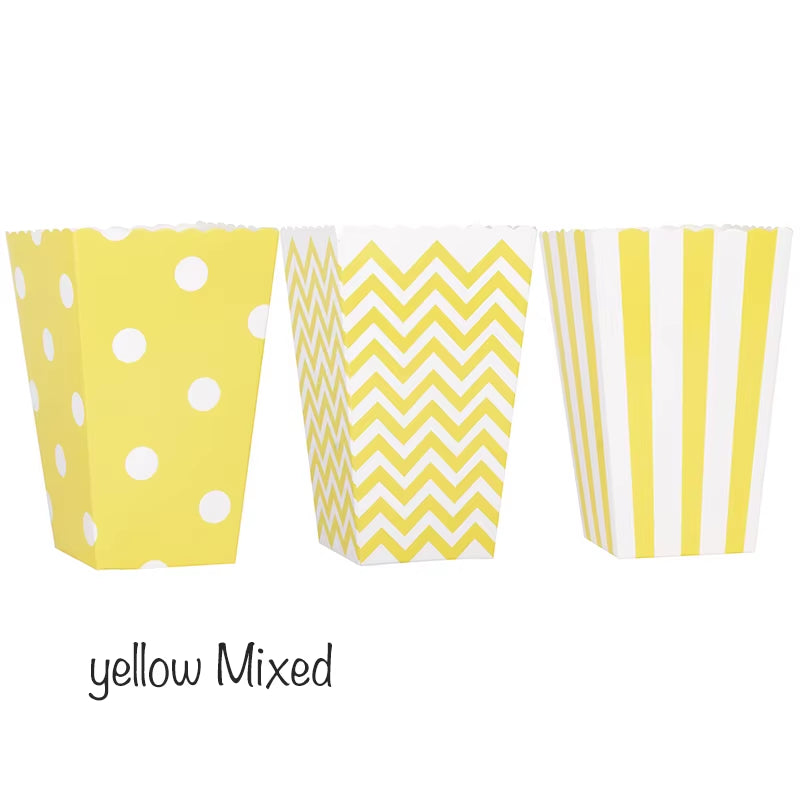 6/12/18 Pcs Mixed Pink Stripe Wave Dot Paper Popcorn Boxes Bag Birthday Pop Corn Candy Sanck Favor Bags Movie Party Tableware