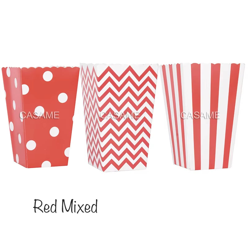 6/12/18 Pcs Mixed Pink Stripe Wave Dot Paper Popcorn Boxes Bag Birthday Pop Corn Candy Sanck Favor Bags Movie Party Tableware