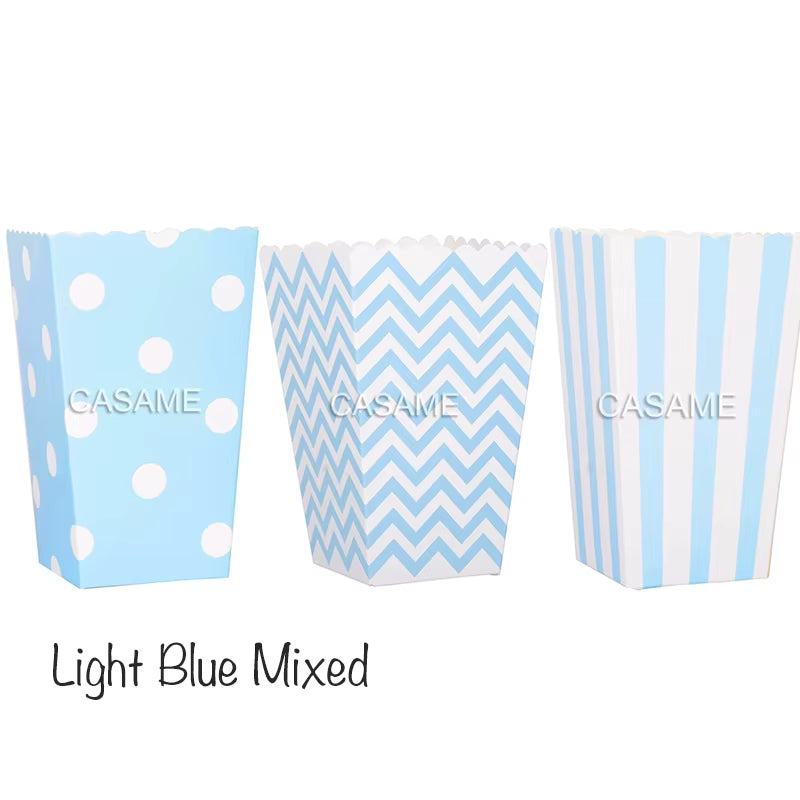 6/12/18 Pcs Mixed Pink Stripe Wave Dot Paper Popcorn Boxes Bag Birthday Pop Corn Candy Sanck Favor Bags Movie Party Tableware
