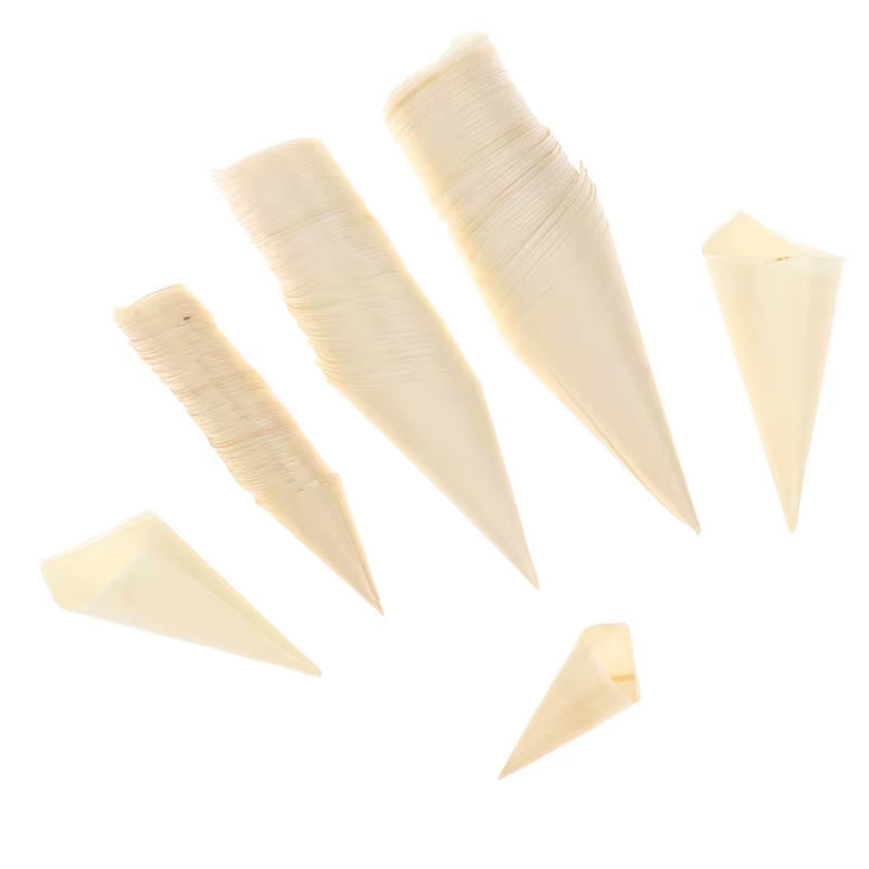 50Pcs Disposable Wood Appetizer Cones Biodegradable Cone Veneer Roll Disposable Ice Cream Cone Packaging Container Candy Cup