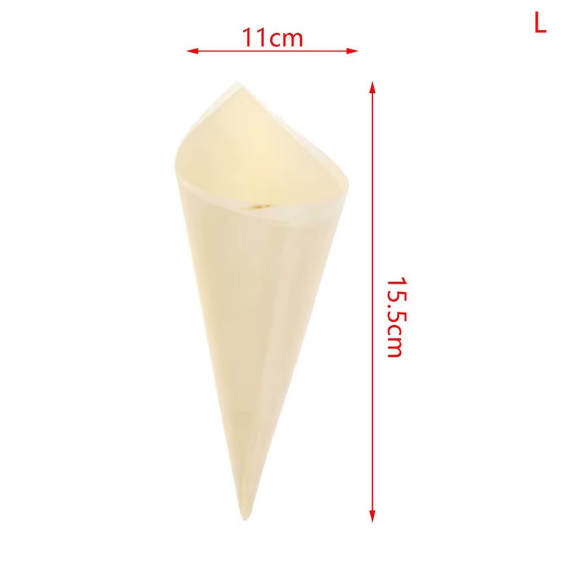50Pcs Disposable Wood Appetizer Cones Biodegradable Cone Veneer Roll Disposable Ice Cream Cone Packaging Container Candy Cup