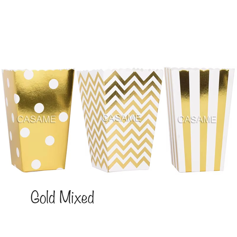 6/12/18 Pcs Mixed Pink Stripe Wave Dot Paper Popcorn Boxes Bag Birthday Pop Corn Candy Sanck Favor Bags Movie Party Tableware