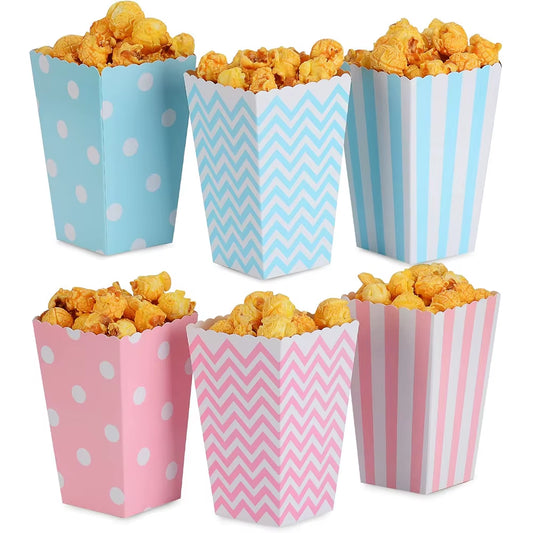 6/12/18 Pcs Mixed Pink Stripe Wave Dot Paper Popcorn Boxes Bag Birthday Pop Corn Candy Sanck Favor Bags Movie Party Tableware