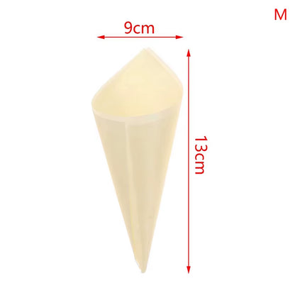 50Pcs Disposable Wood Appetizer Cones Biodegradable Cone Veneer Roll Disposable Ice Cream Cone Packaging Container Candy Cup