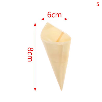 50Pcs Disposable Wood Appetizer Cones Biodegradable Cone Veneer Roll Disposable Ice Cream Cone Packaging Container Candy Cup