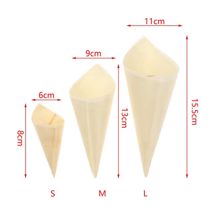 50Pcs Disposable Wood Appetizer Cones Biodegradable Cone Veneer Roll Disposable Ice Cream Cone Packaging Container Candy Cup